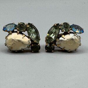 Vintage Weiss Goldtone,Crystal & Faux Mother of Pearl Earrings